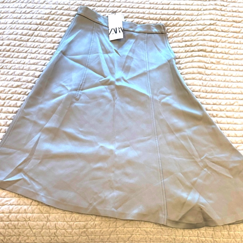 Zara Grey Satin Skirt With Asymmetrical Hemline Size S